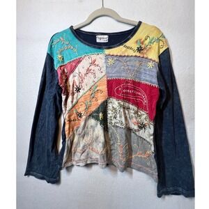 Original‎ Design Long Sleeve Patchwork Embroidered Art to Wear Top